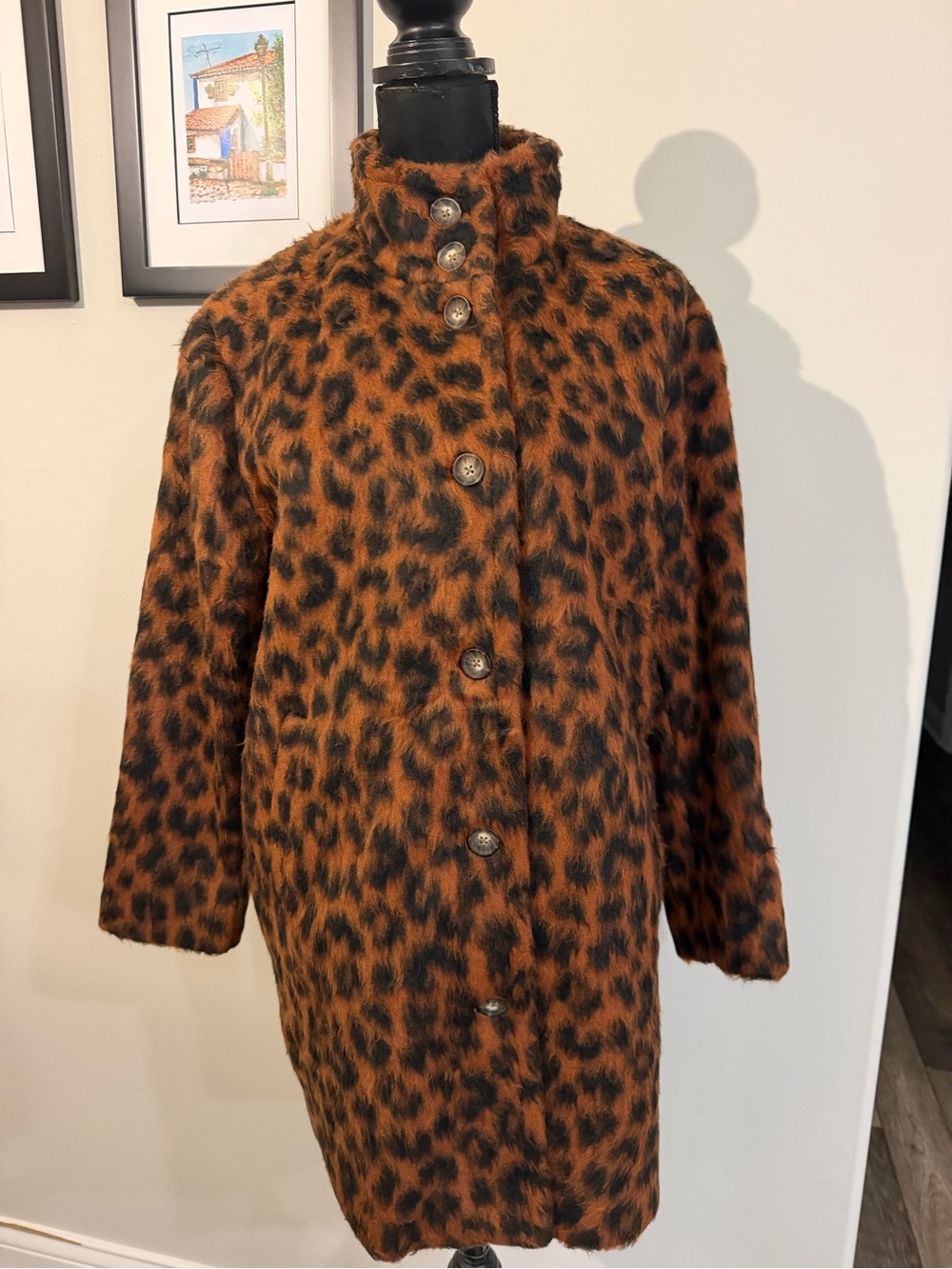 NWT Marine Layer Women’s Stephanie Cheetah Print Cocoon Coat Brown Black M